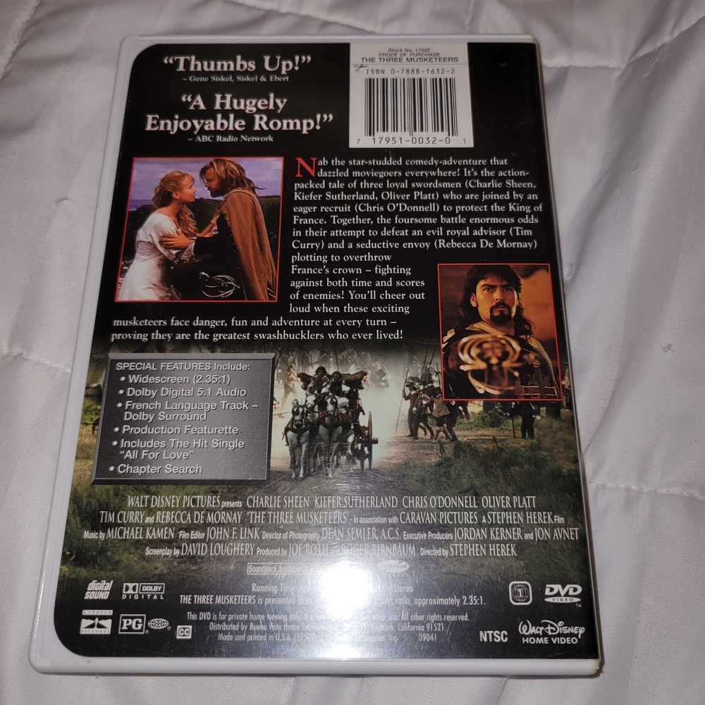 Disney The Three Musketeers DVD - Black and White with Orange Accents - Picture 2 of 2